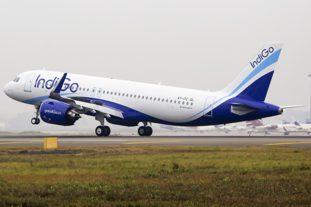 IndiGo first A320neo VT-ITC touches down at New Delhi's IGI airport after a non-stop flight from Toulouse, France