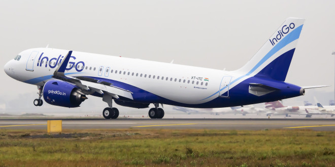 IndiGo first A320neo VT-ITC touches down at New Delhi's IGI airport after a non-stop flight from Toulouse, France
