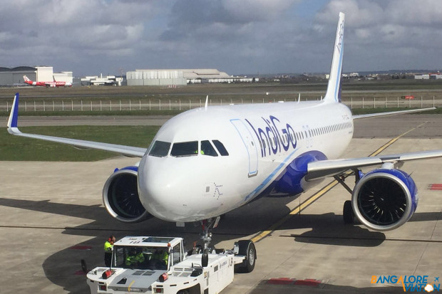 The much larger diameter engines on IndiGo's first A320neo. MSN6799. VT-ITC. Photo courtesy the airline.