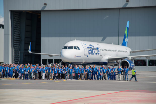 Airbus employees at the delivery of the first aircraft made at Mobile. Airbus Image.