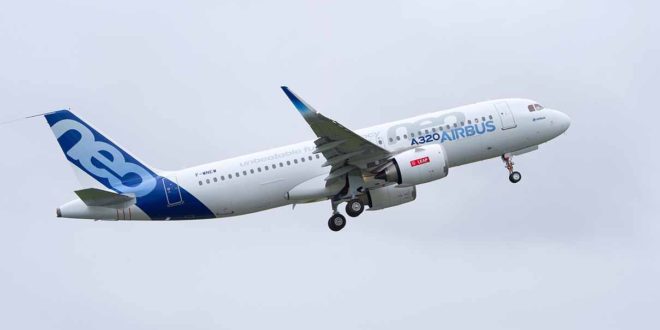 Airbus A320neo F-NEW with CFM LEAP-1A engine takes-off. Airbus photo.