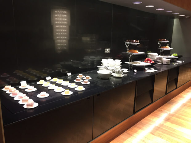 Dessert counter in the restaurant. 