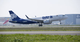 GoAir's first Airbus A320neo VT-WGA MSN7047 takes-off at Toulouse airport.