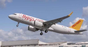 Turkey's Pegasus Airlines takes delivery of the first CFM LEAP 1-A powered A320neo. Airbus photo.