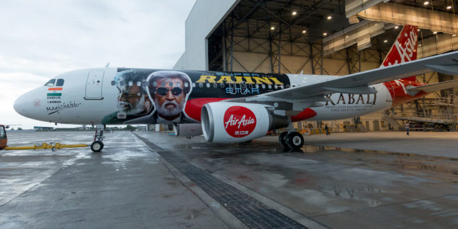 AirAsia India Airbus A320 VT-APJ in Rajinikanth Kabali livery. Airline photo.