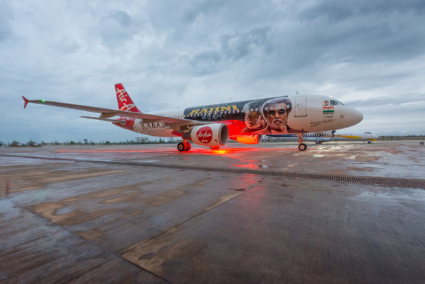 AirAsia India Airbus A320 VT-APJ in Rajinikanth Kabali livery. Airline photo.