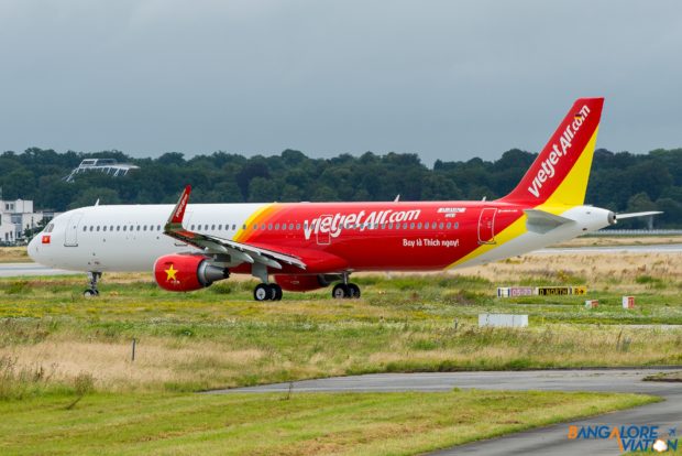 VietJet Airbus A321 D-AYAC. Exiting the delivery center to perform a high speed taxi test.