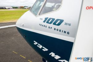 The MAX 8 is sporting the 100 years of Boeing Decal.