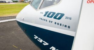 The MAX 8 is sporting the 100 years of Boeing Decal.