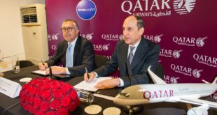 Qatar chief executive Akbar Al Bakar and LATAM CEO Enrique Cueto after announcing the investment.