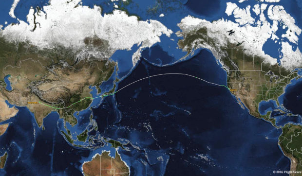 Air India AI-173 trans-Pacific route from New Delhi to San Francisco. Map courtesy www.flightaware.com