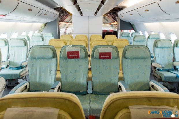 Economy class cabin seating demonstration area at the front of the upper deck. This area was used to demonstrate the seating options on the aircraft when they had begun service.