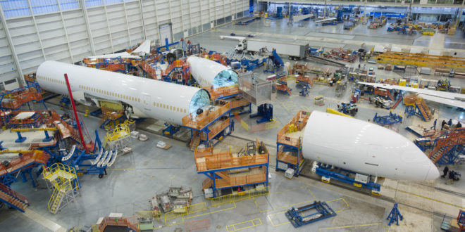 The first 787-10 fuselage beginning final assembly. Boeing Image.