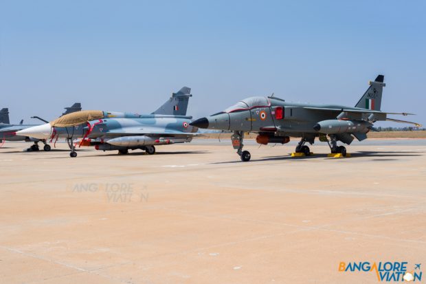 Indian Air Force Sepecat Jaguar and Dassault Mirage 2000 on static display.