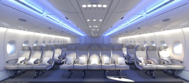 11-seats abreast economy class model on the A380plus concept. Airbus image.