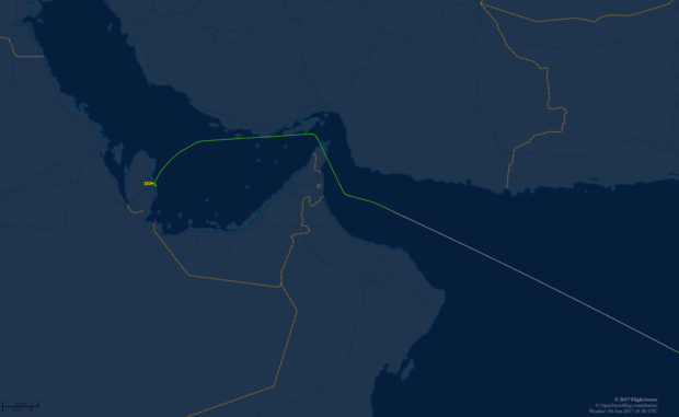 Now the flights deviate around the UAE. Flight time added about 10 minutes.