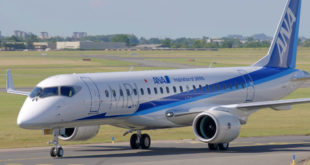 The Mitsubishi Regional Jet arrives at the 2017 Paris air show. Mitsubishi Image.