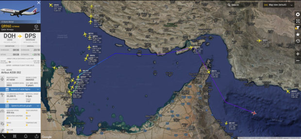 Flights to southern parts of Asia, go around the UAE via the straits of Hormuz and come back to their original track followed prior to the ban.