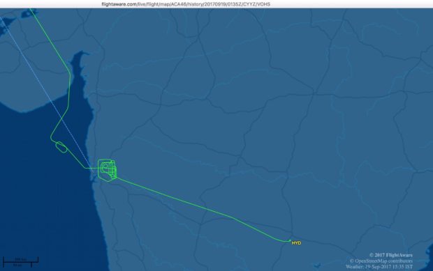 Flight track of Air Canada AC46 of 18-Sep-2017. Courtesy flightaware.com