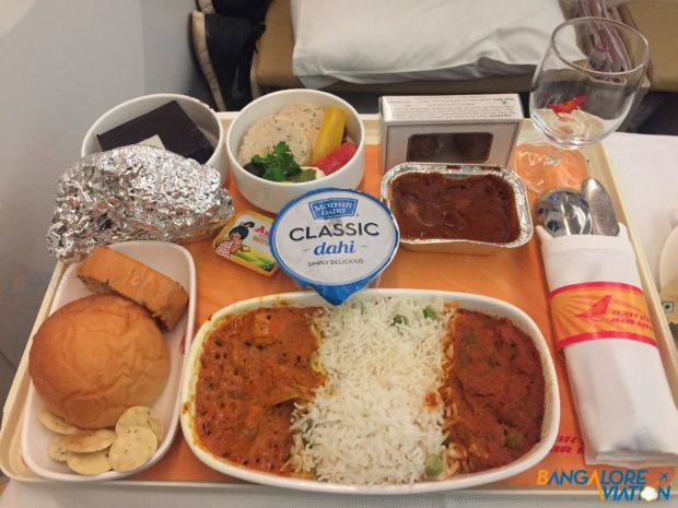 Lunch service on Air India from Ahmedabad to London.