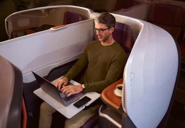 Singapore Airlines new A380 cabin. Business class.