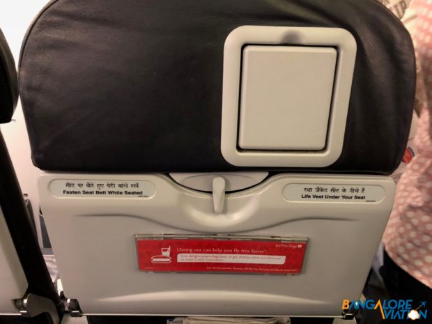 Seat back on Jet Airways' 737-800.