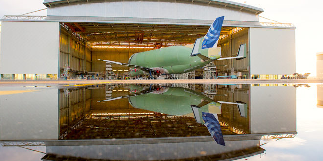 First Airbus Beluga XL rolls out of the final assembly line at Toulouse France. Airbus image.
