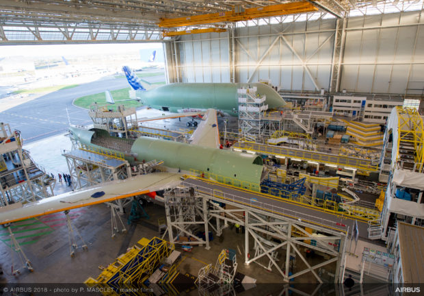 First and second Airbus BelugaXL in Toulouse FAL. Airbus image.