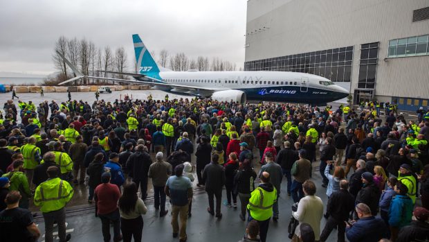 First Boeing 737 MAX 7 unveiled at Renton. Boeing image.