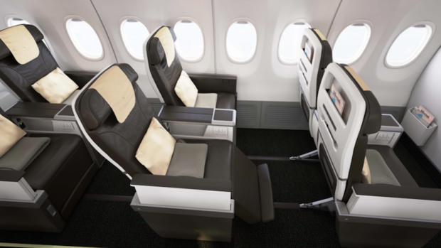 SilkAir's current 737 MAX 8 Business class cabin. 