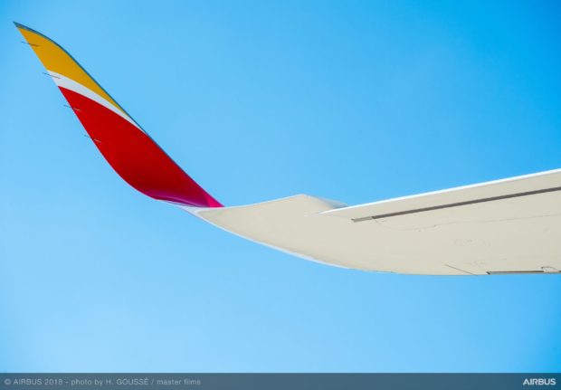 Wing-twist and larger winglets on Iberia's first high MTOW A350-900.