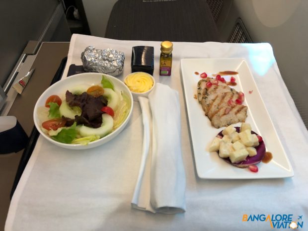 Starter and salad on British Airways' service from Chennai to London.