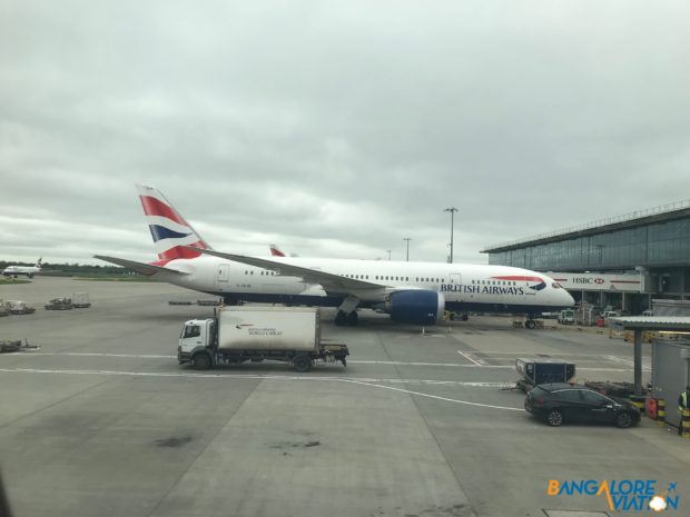 Another one of BA's 787's waiting at the next gate as we pulled in at Heathrow.