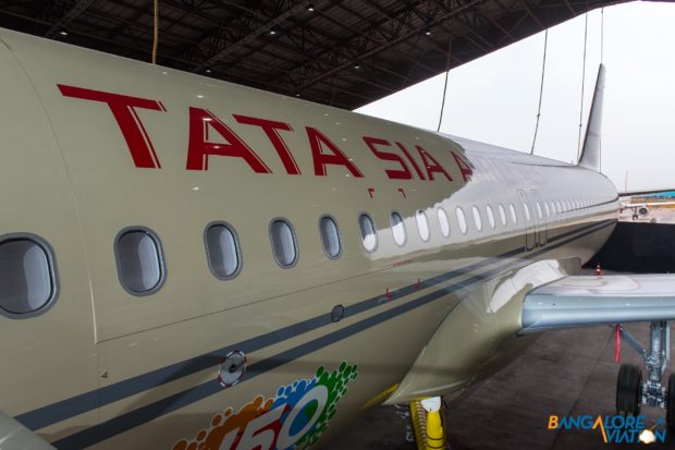 The Retro Livery Tata SIA Airlines Vistara Airbus A320neo close-up. The 150 year logo is on the lower fuselage. Image copyright Devesh Agarwal. Used with permission.