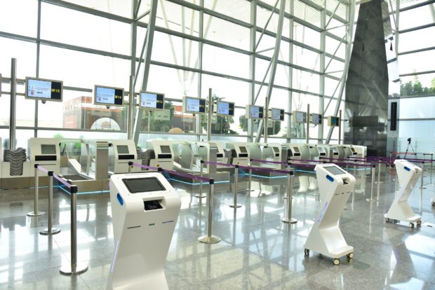 The automated self drop bag drop counters at Bangalore Airport.