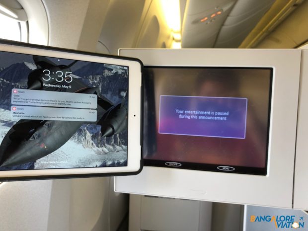 The IFE screen on British Airways 777-200 compared to a standard iPad.