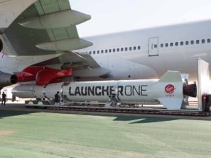 The LauncherOne pod mounted to VirginOrbit's Cosmic Girl.