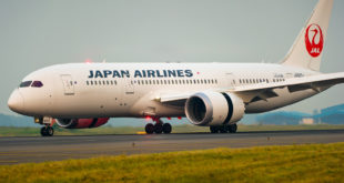 Japan Airlines Boeing 787-8 at Delhi Airport.