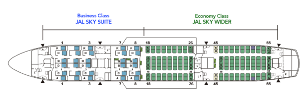 Seat map of Japan Airlines 787-8 (E12).