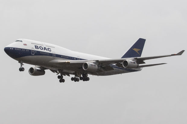 The BOAC 747 arriving at Heathrow airport.