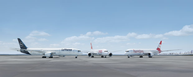 A CGI of the 787 in the group airlines liveries.