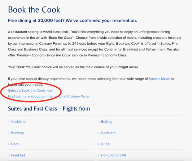 How to select a Book The Cook meal on Singapore Airlines