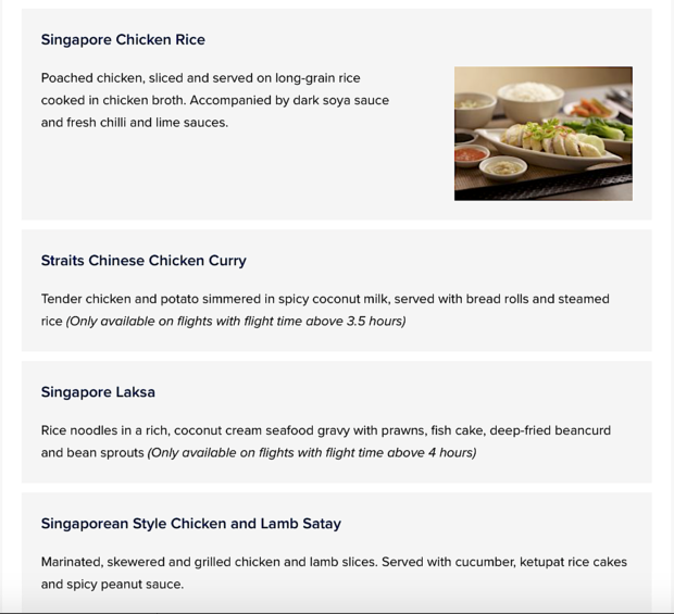 Singapore Airlines Book The Cook Menu - Singaporean Specialities